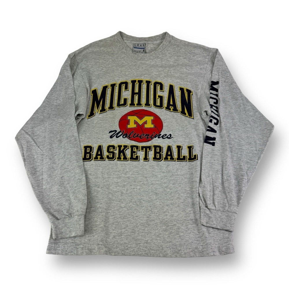 Vintage Gear For Sports Gray Michigan Basketball Long Sleeve T-Shirt‎ USA Small